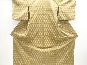 アンティーク　亀甲模様織り出し手織り紬単衣着物